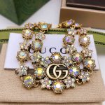 Gucci Rhinestone Flower Bracelet Gold For Women