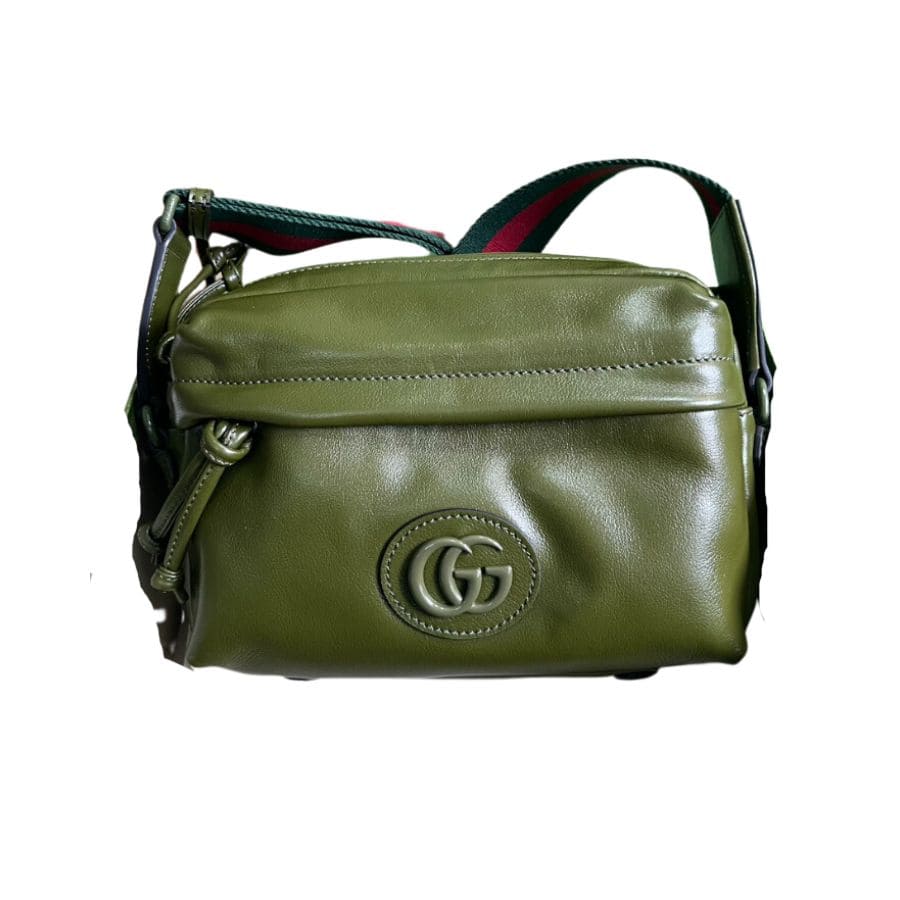 Gucci Shoulder Tonal Double G Bag Green Khaki/Black For Men 23.3cm/9.2in 725696 AABDH 3353