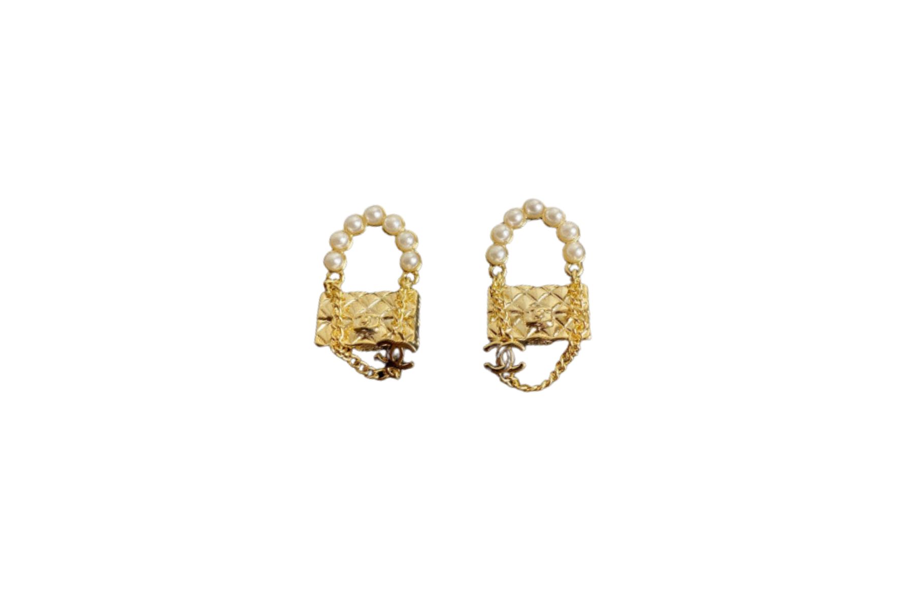 Handbag Shape Earrings Gold Tone For Women