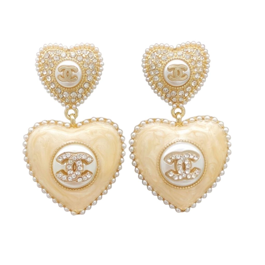 Heart Pearl Pendant Earrings Gold For Women