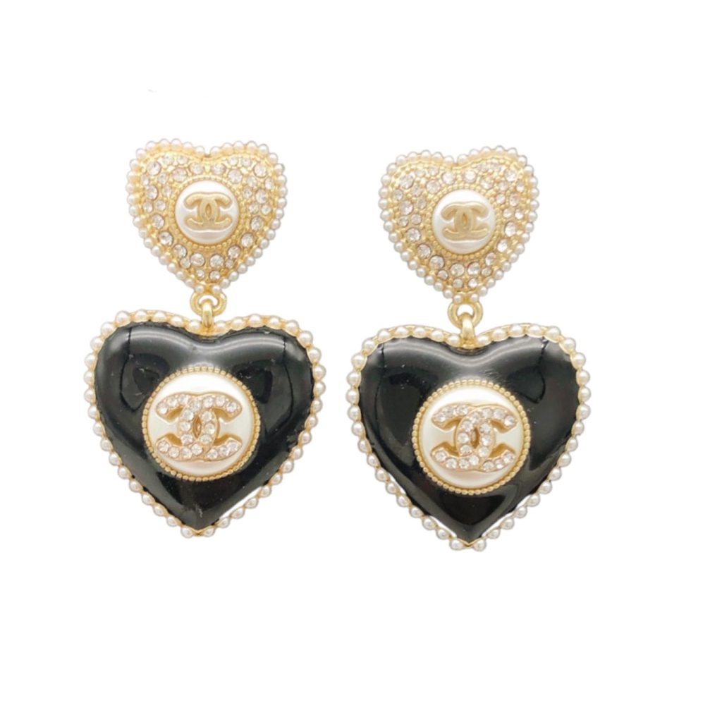 Heart Pearl Pendant Earrings Black For Women