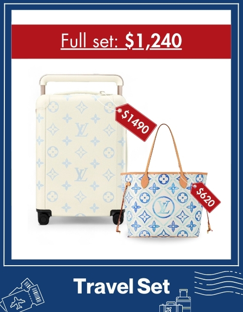 Travel Set Louis Vuitton: Horizon 55 Cream + Neverfull MM Bag Blue