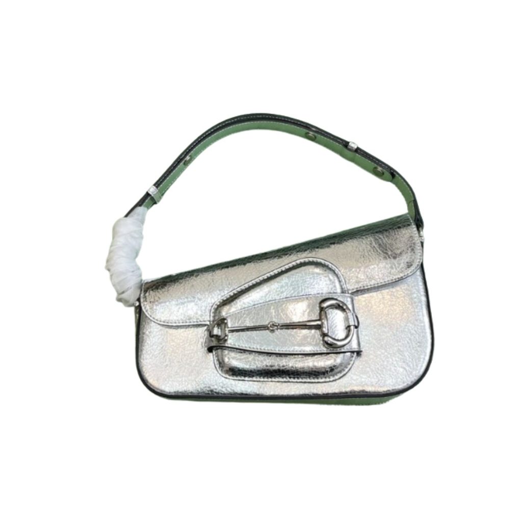 Gucci Horsebit 1955 Small Shoulder Bag Silver/Beige For Women 26.5cm / 10.4in 764155 FACX6 9761