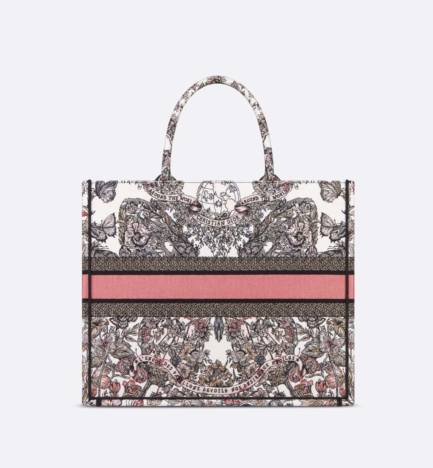 Christian Dior Large Dior Book Tote White And Pastel Pink Butterfly Bag For Women M1286ZESO_M45E- 16.5 Inches/ 42 Cm