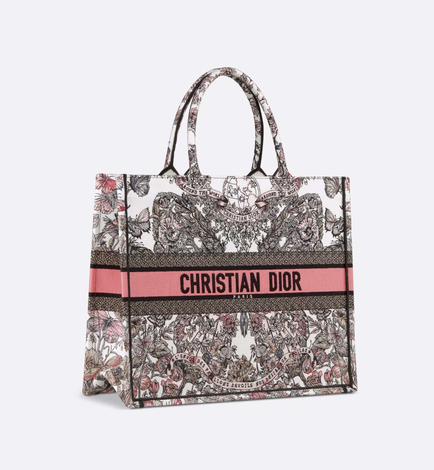 Christian Dior Large Dior Book Tote White And Pastel Pink Butterfly Bag For Women M1286ZESO_M45E- 16.5 Inches/ 42 Cm