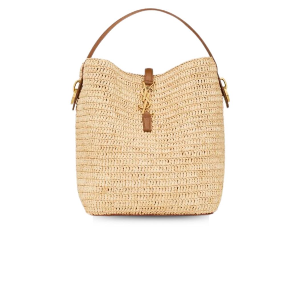 Saint Laurent Le 37 In Woven Raffia And Vegetable-Tanned Beige For Women 9.8 Inches/ 25 Cm 773991GAAD72080