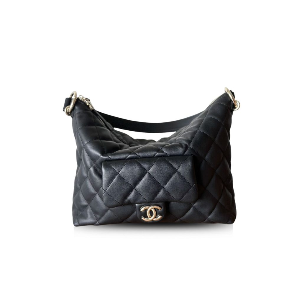 Chanel 23B Calfskin Black Hobo Bag For Women 11in/28cm