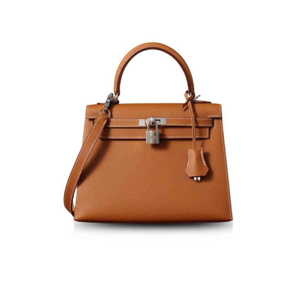 Hermes Kelly Epsom Silver Tone Lock Bag Brown For Women 9,8in/25cm