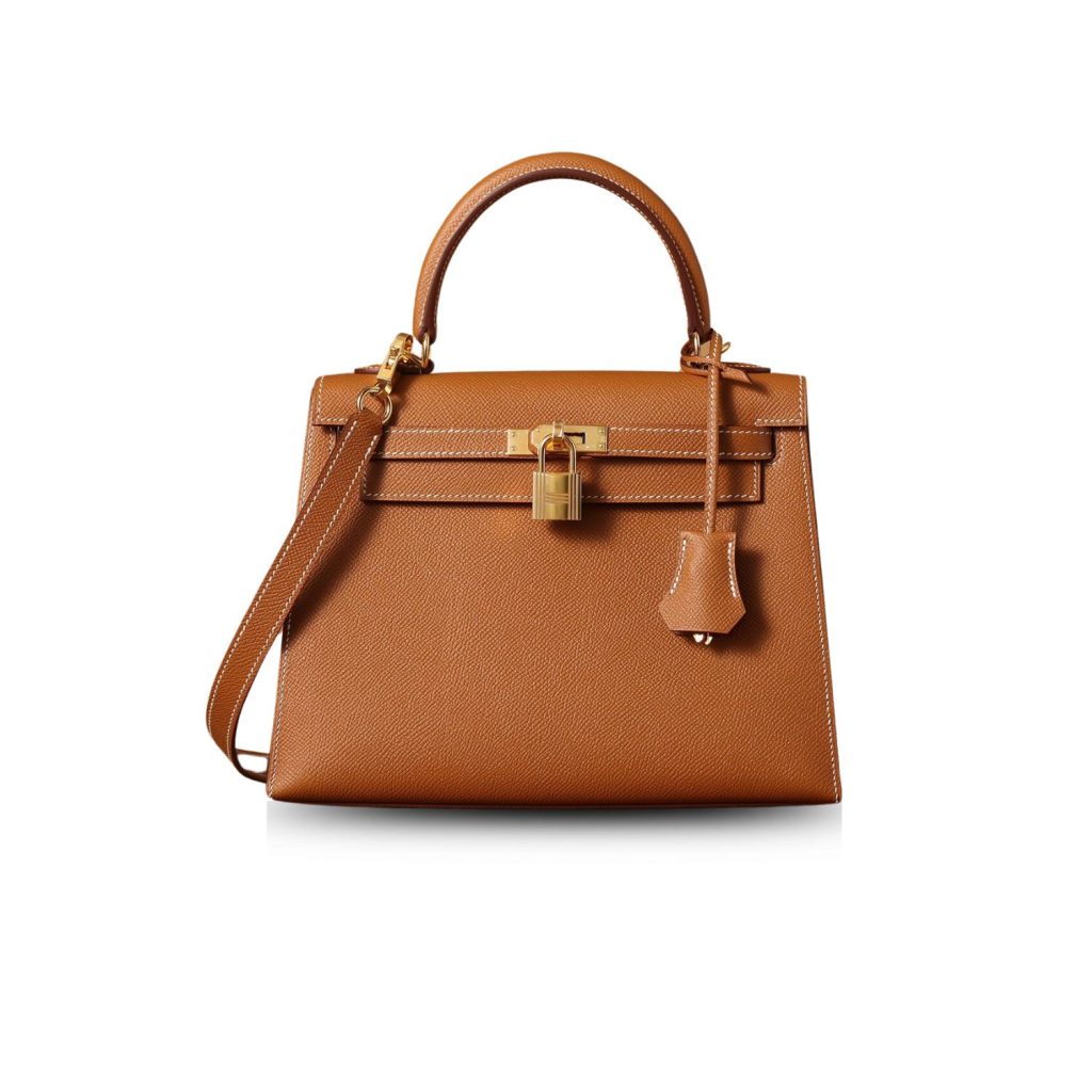 Hermes Kelly Epsom Gold Tone Lock Bag Brown For Women 9,8in/25cm