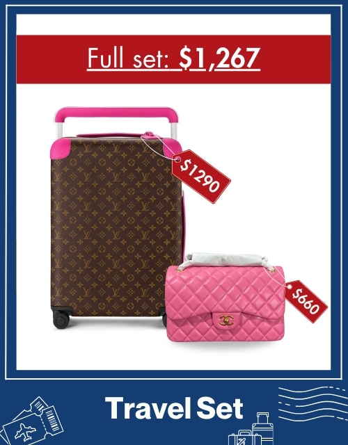 Travel Set: Louis Vuitton Horizon 55 Suitcase Pink + Chanel Large Classic Handbag Pink