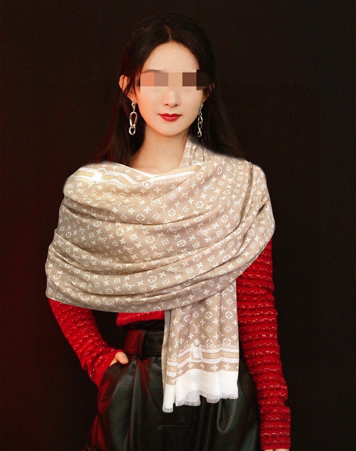 Louis Vuitton Ring Velvet Long Scarf Beige For Women