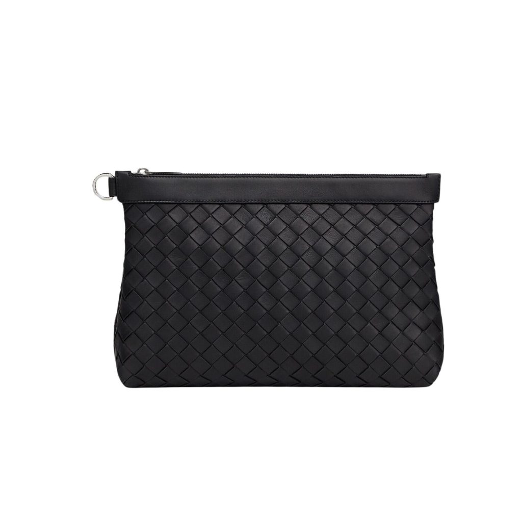 Bottega Veneta Medium Intrecciato Zipped Pouch Black For Men 33cm / 13in 651852V0E518803