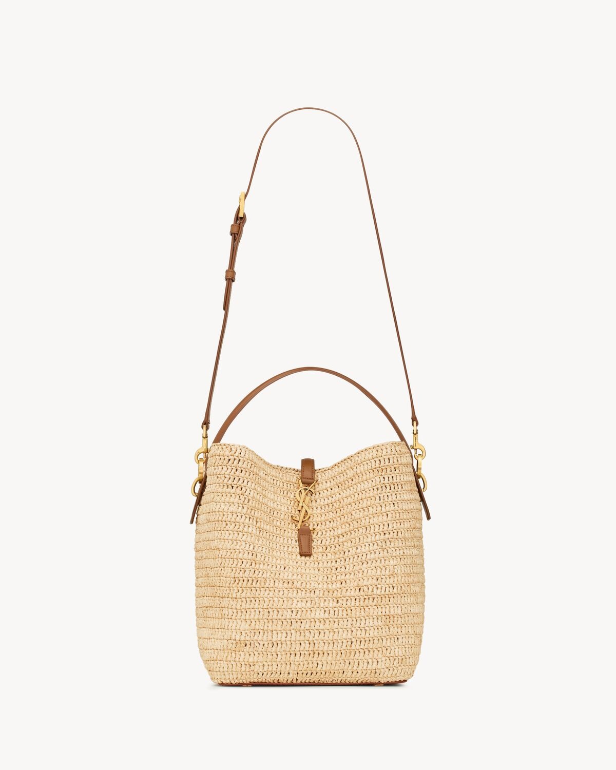 [True-to-ORIGINAL] Saint Laurent Le 37 In Woven Raffia And Vegetable-Tanned Beige For Women 9.8 Inches/ 25 Cm 773991GAAD72080