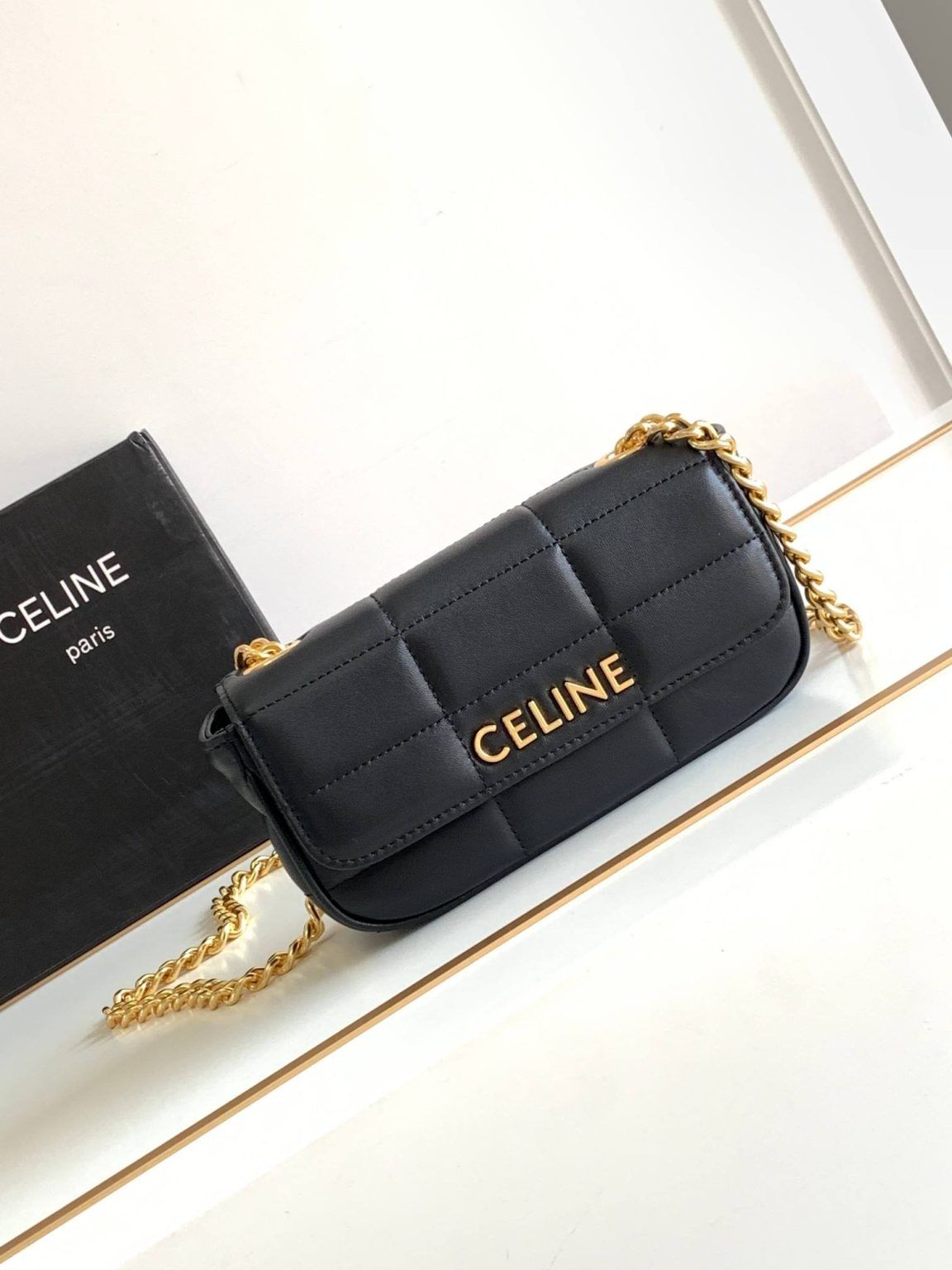 Celine Mini Shoulder Chain Matelasse Monochrome Black/White For Women 18cm / 7in 10L333EWJ.38NO