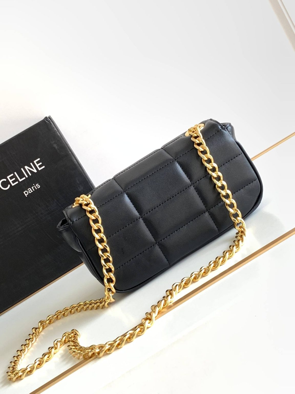 Celine Mini Shoulder Chain Matelasse Monochrome Black/White For Women 18cm / 7in 10L333EWJ.38NO