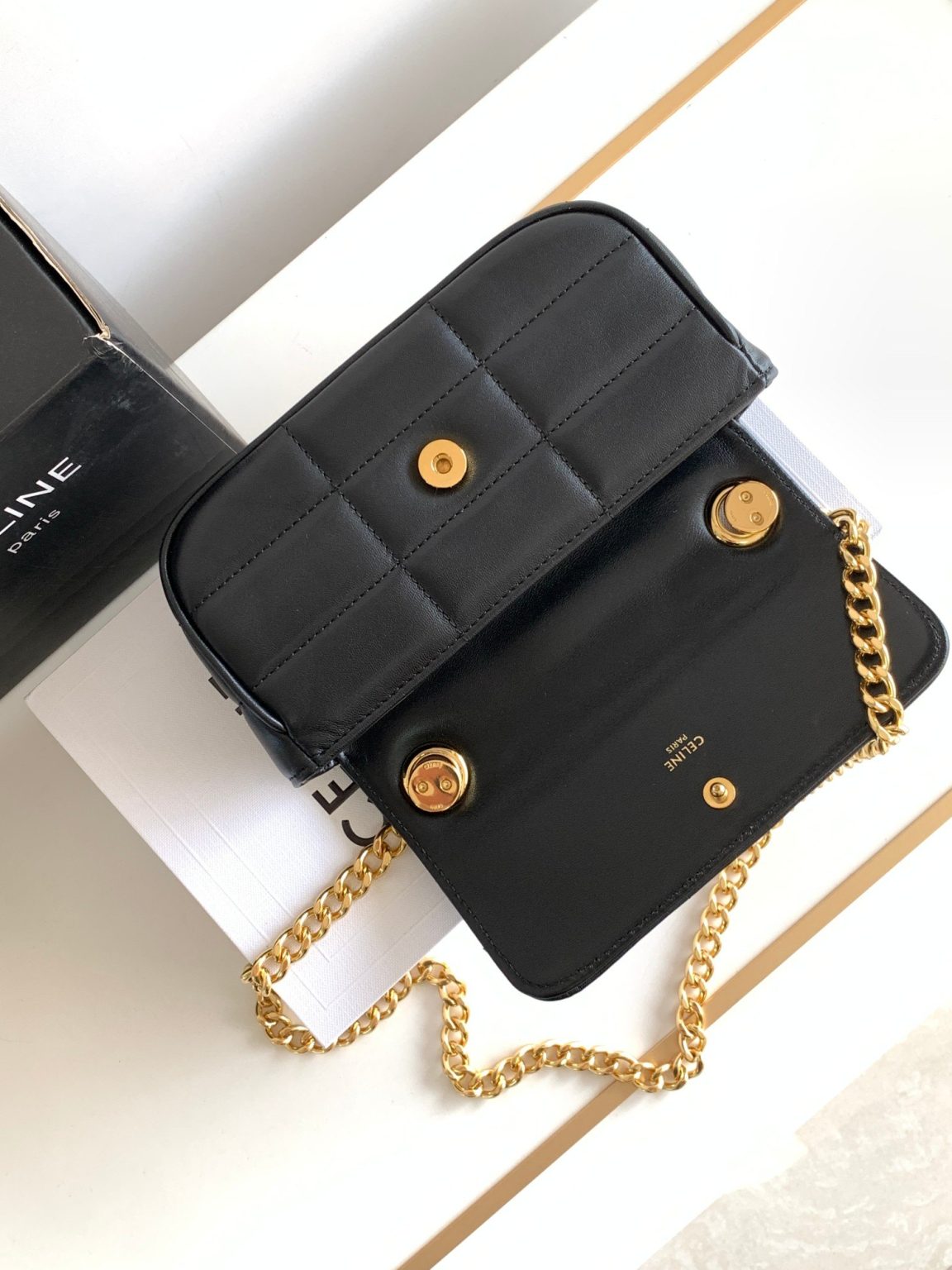 Celine Mini Shoulder Chain Matelasse Monochrome Black/White For Women 18cm / 7in 10L333EWJ.38NO