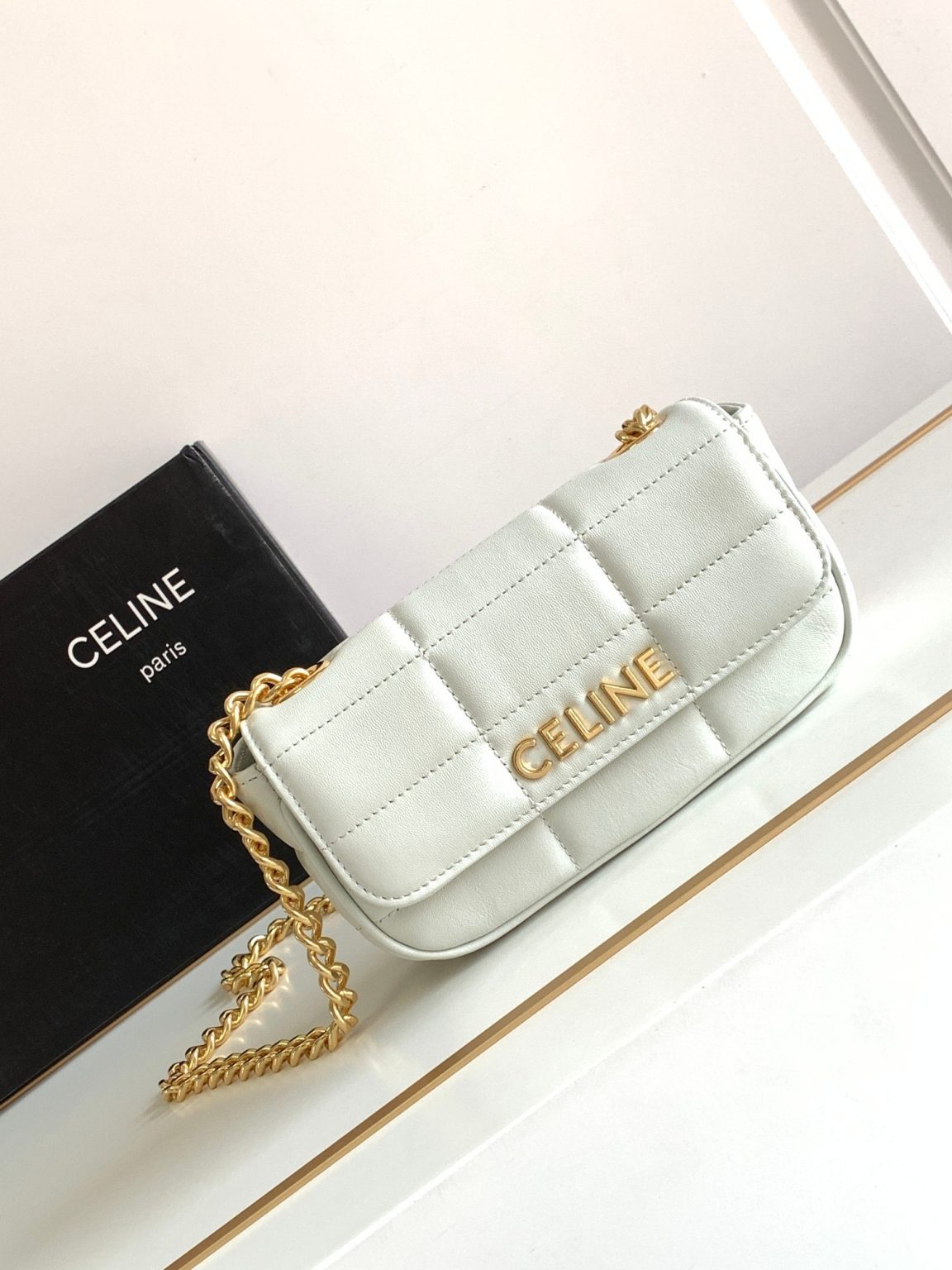 Celine Mini Shoulder Chain Matelasse Monochrome Black/White For Women 18cm / 7in 10L333EWJ.38NO