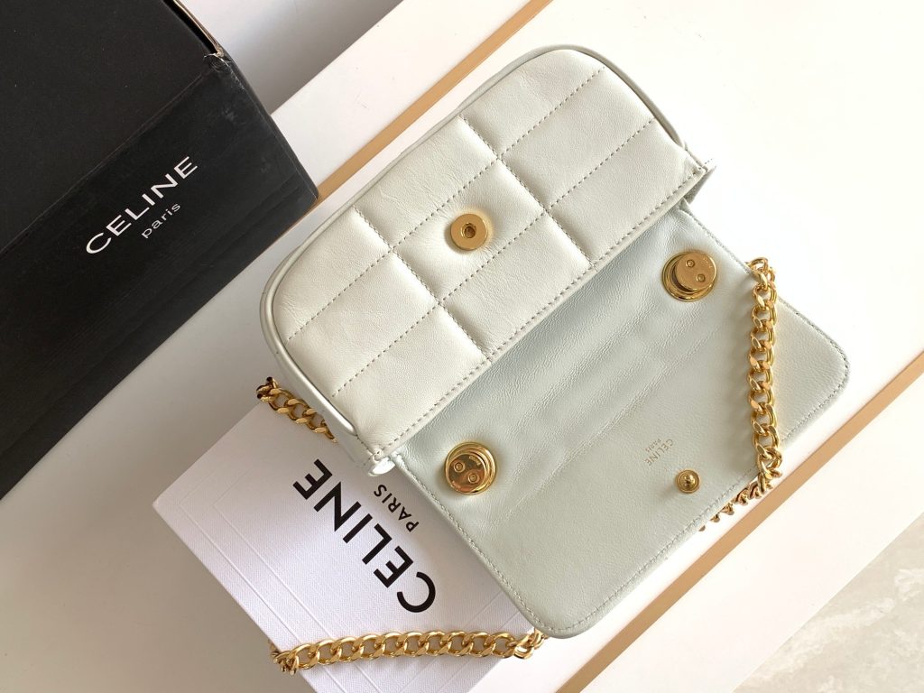 Celine Mini Shoulder Chain Matelasse Monochrome Black/White For Women 18cm / 7in 10L333EWJ.38NO