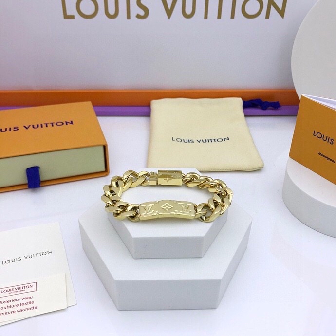 Louis Vuitton Monogram Chain Bracelet Gold Tone For Men