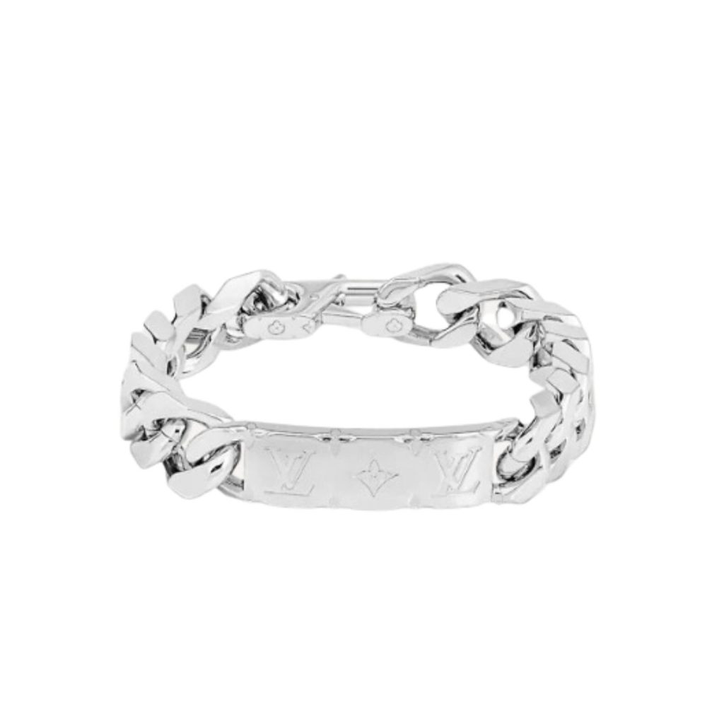 Louis Vuitton Monogram Chain Bracelet Silver Tone For Men M00855