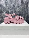 Prada Monolith Crochet Cage Sandals Pink For Women