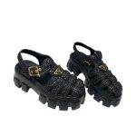 Prada Monolith Crochet Cage Sandals Black For Women