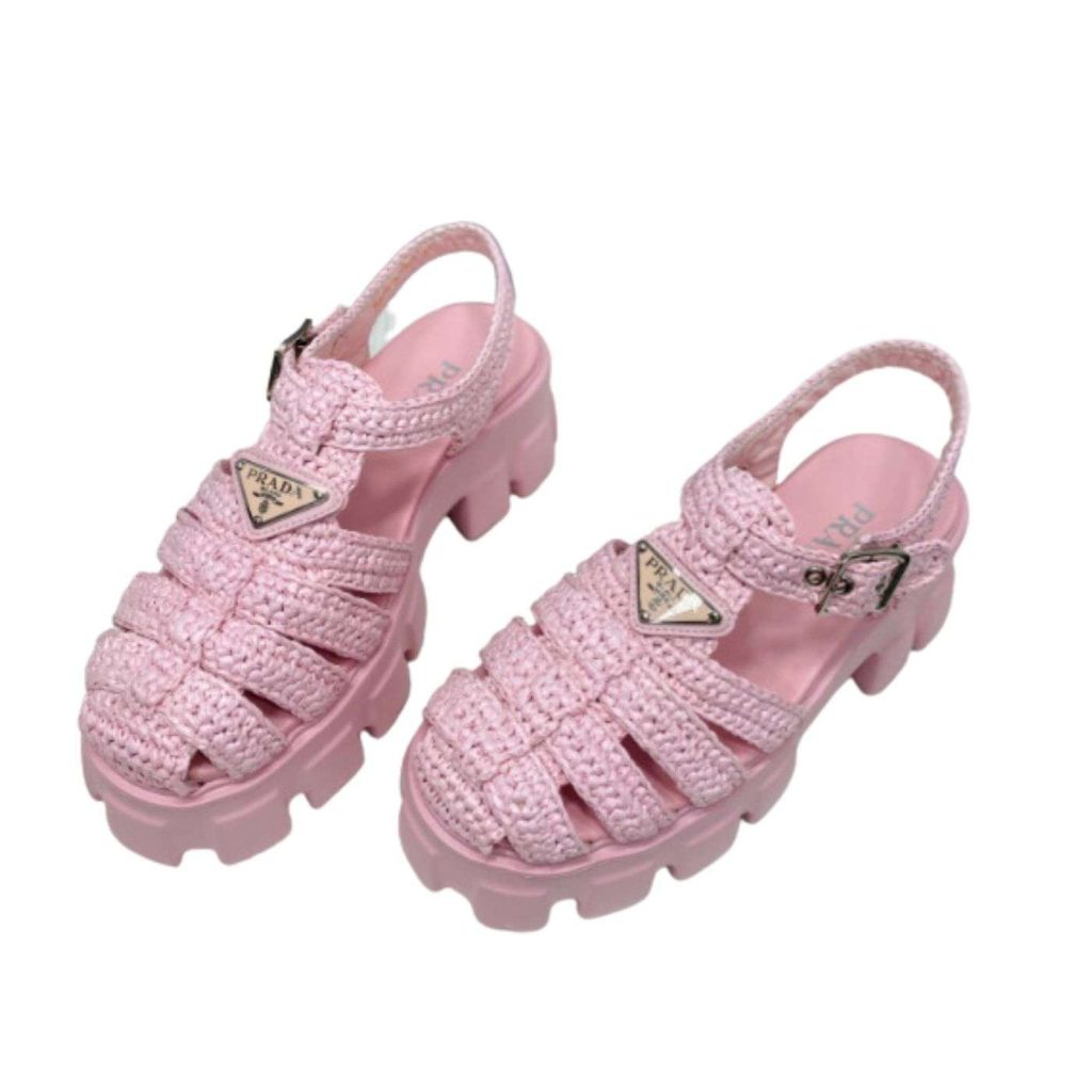 Prada Monolith Crochet Cage Sandals Pink For Women