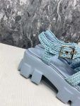 Prada Monolith Crochet Cage Sandals Blue For Women