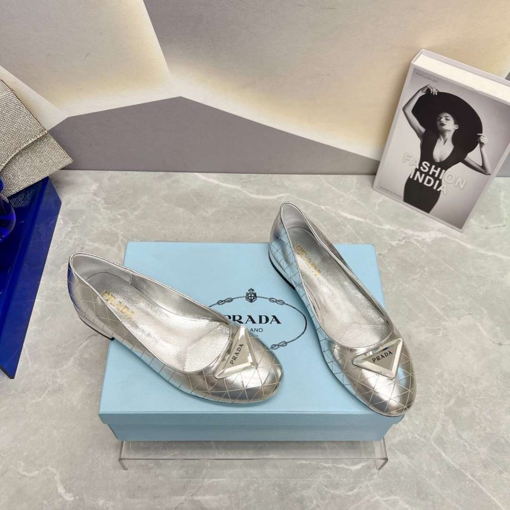 Prada Nappa Ballerinas Silver For Women