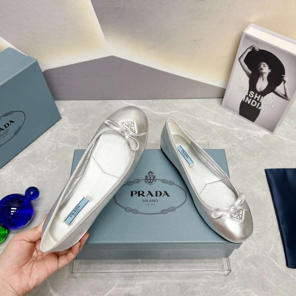 Prada Nappa Ballerinas Silver For Women