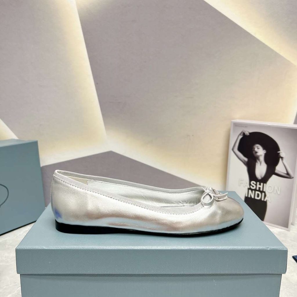 Prada Nappa Ballerinas Silver For Women