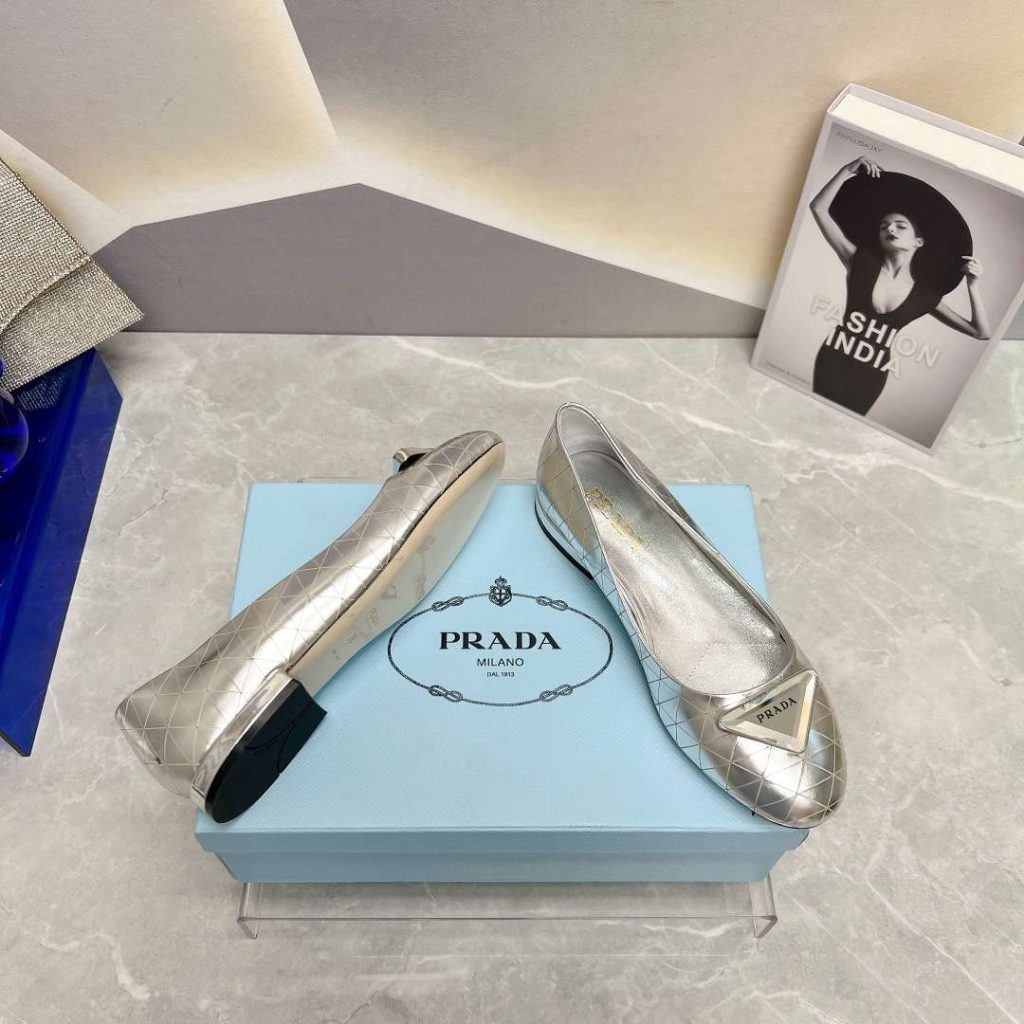 Prada Nappa Ballerinas Silver For Women