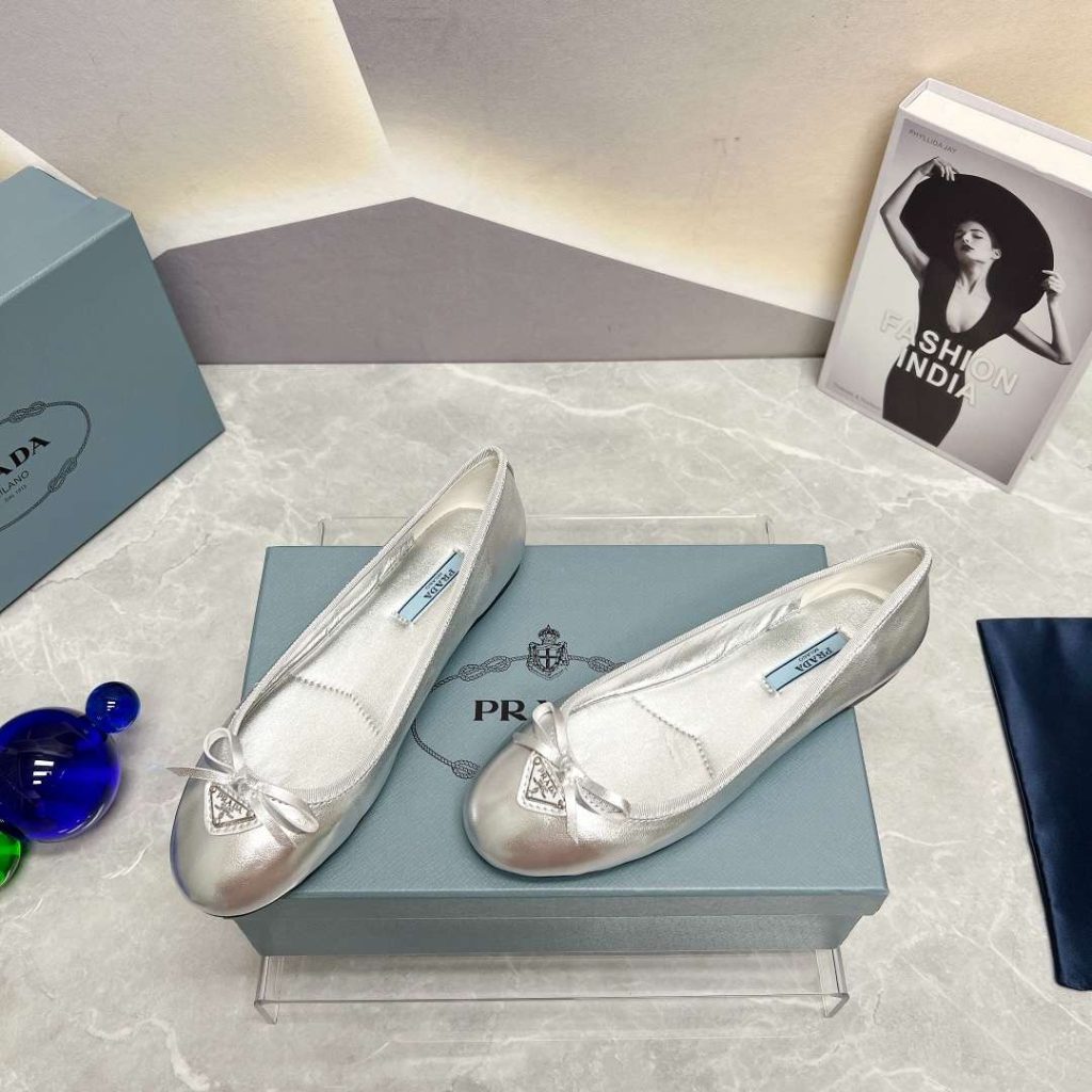 Prada Nappa Ballerinas Silver For Women