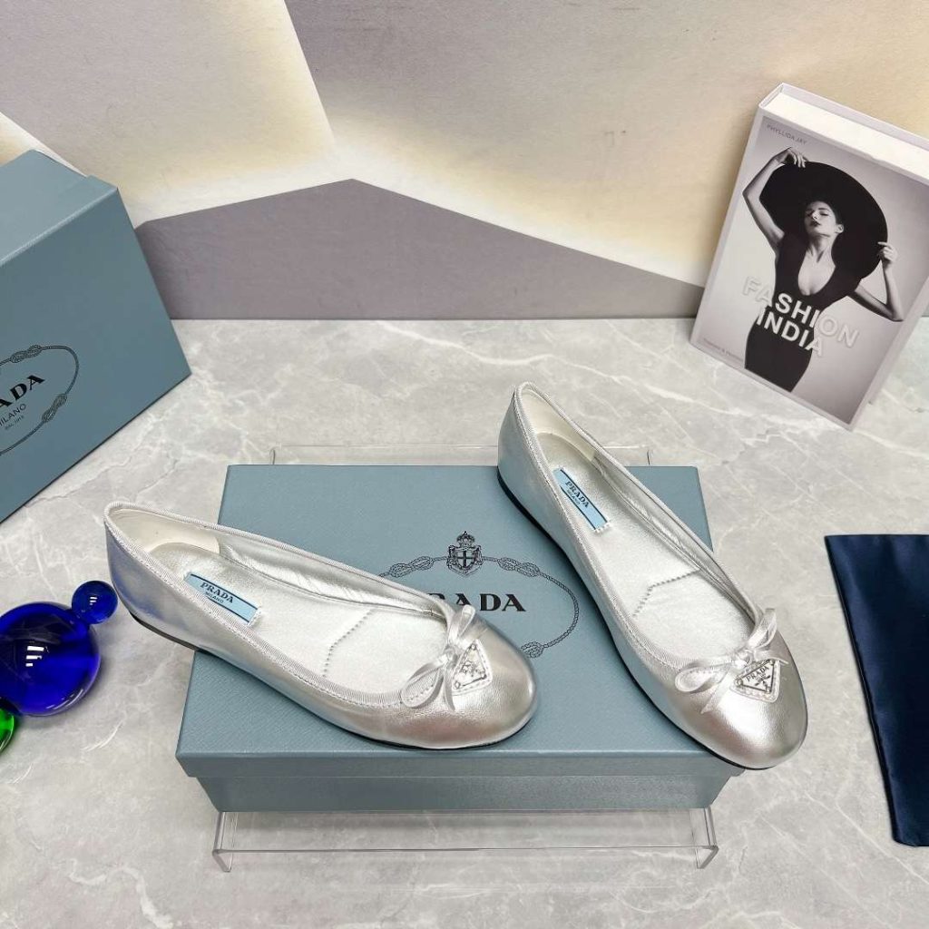 Prada Nappa Ballerinas Silver For Women