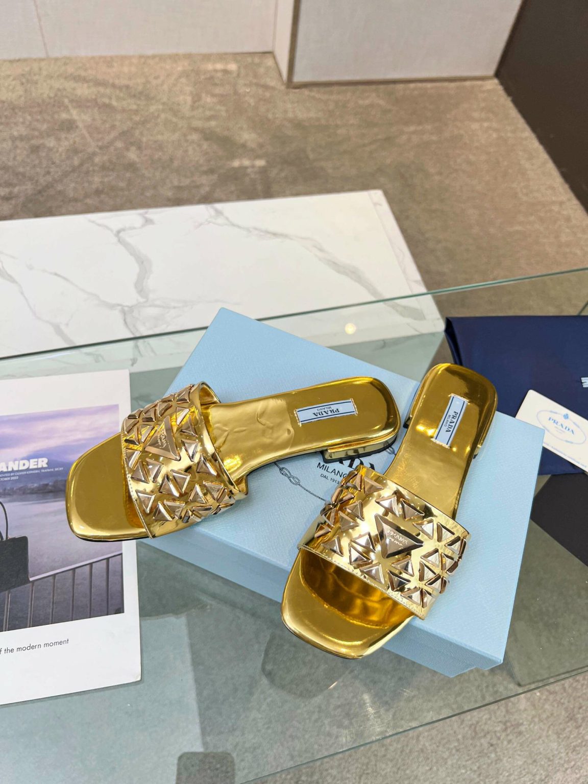 Prada Nappa Slides Gold For Women