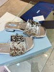 Prada Nappa Slides Silver For Women