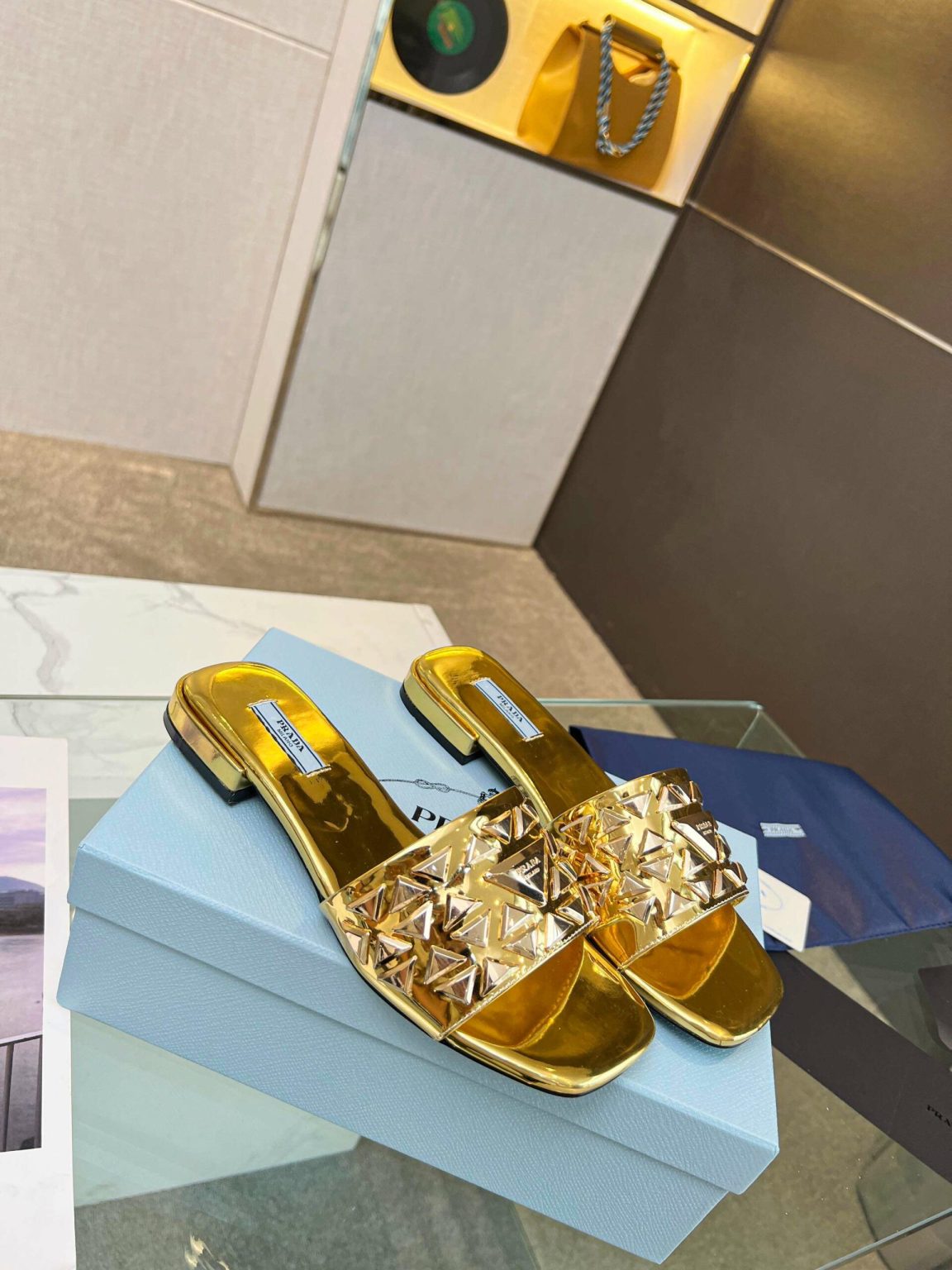 Prada Nappa Slides Gold For Women