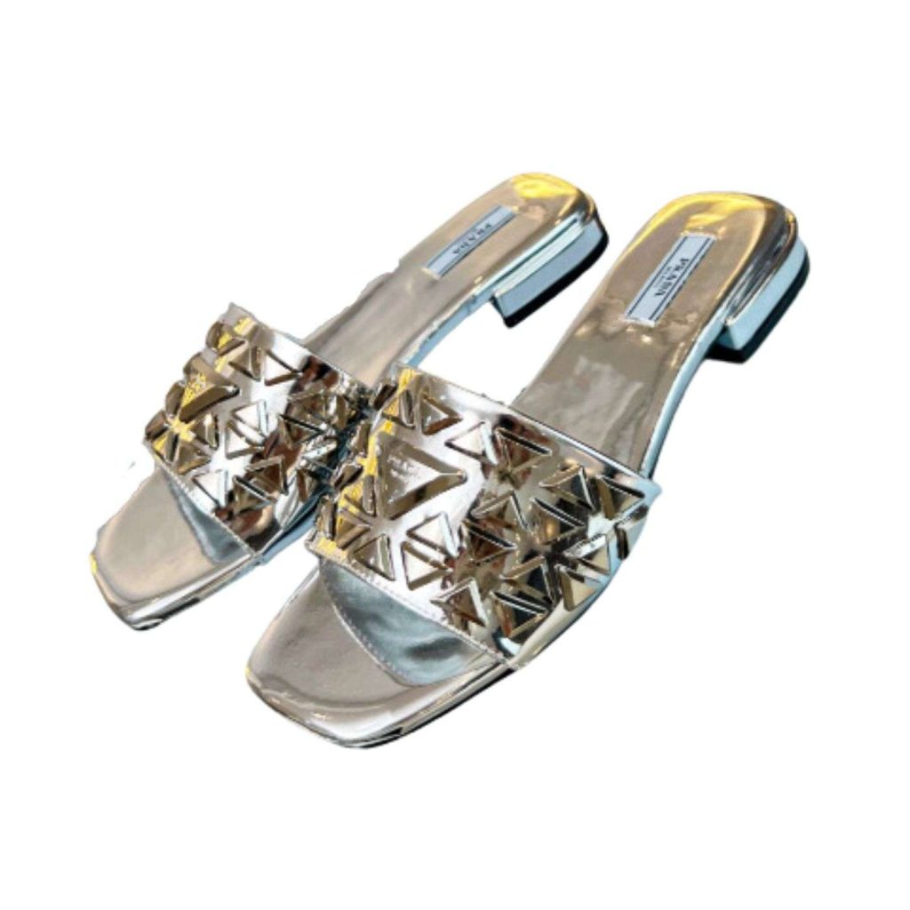 Prada Nappa Slides Silver For Women