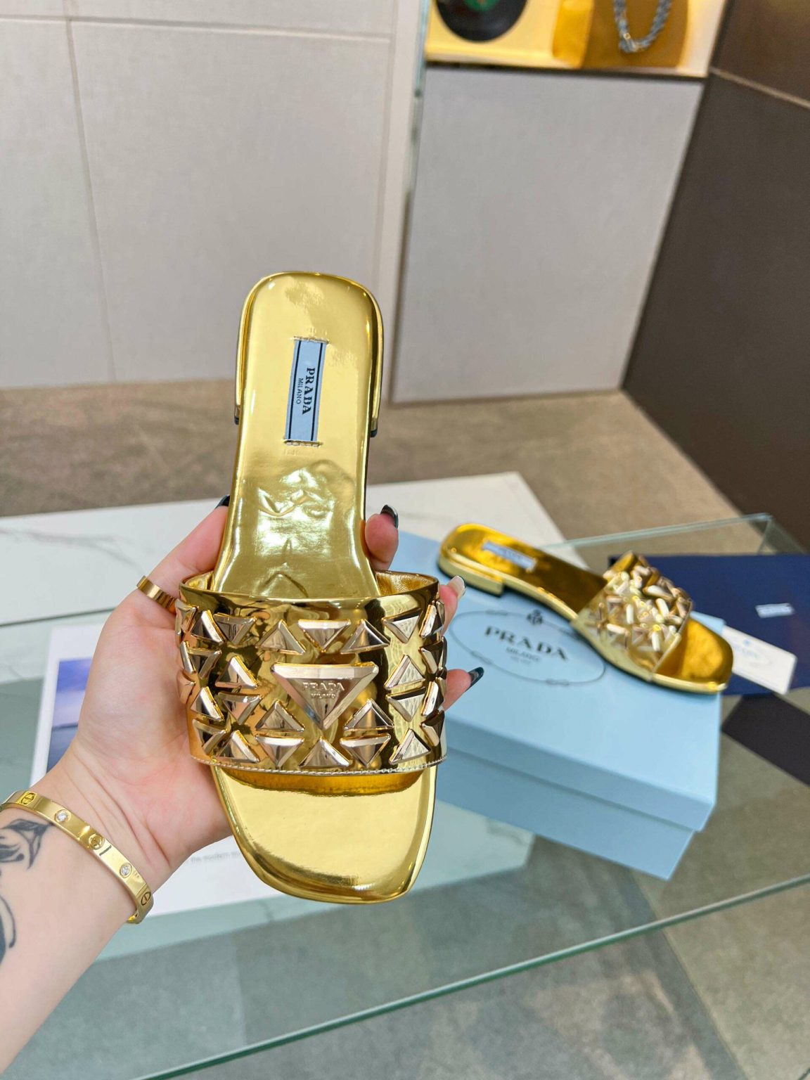 Prada Nappa Slides Gold For Women