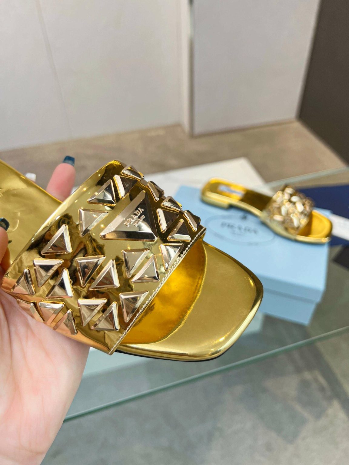 Prada Nappa Slides Gold For Women