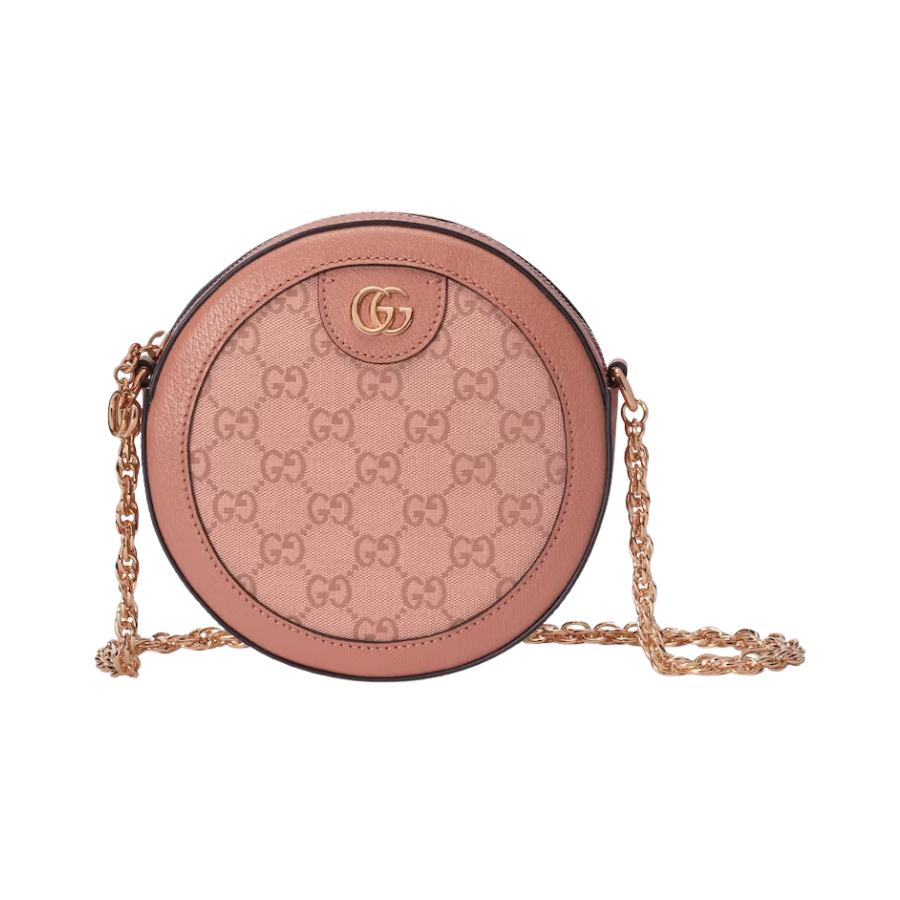 Gucci Ophidia GG Mini Round Shoulder Pink Bag For Women 550618 FACC5 5748- 7 Inches/ 17.7 Cm