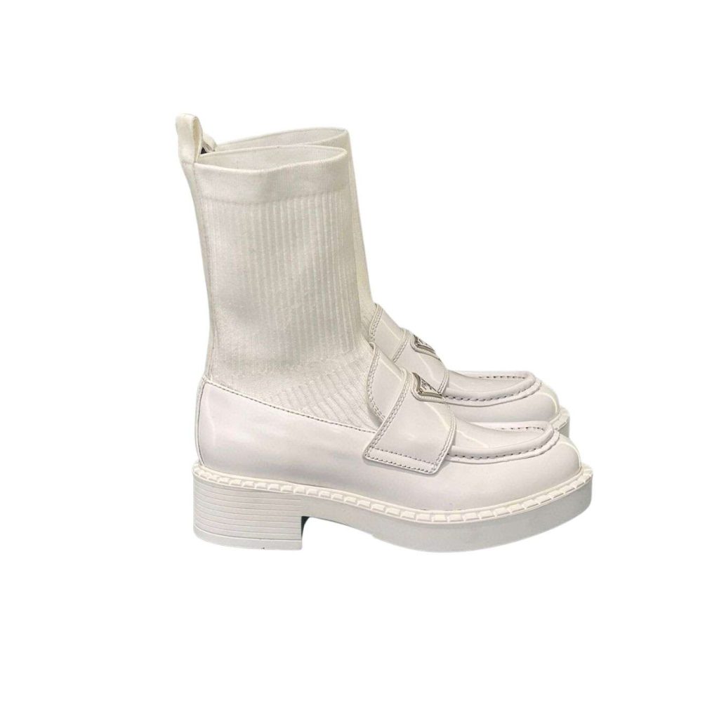 Prada Oxford Brushed Boots White For Women