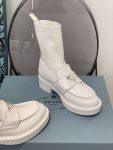 Prada Oxford Brushed Boots White For Women