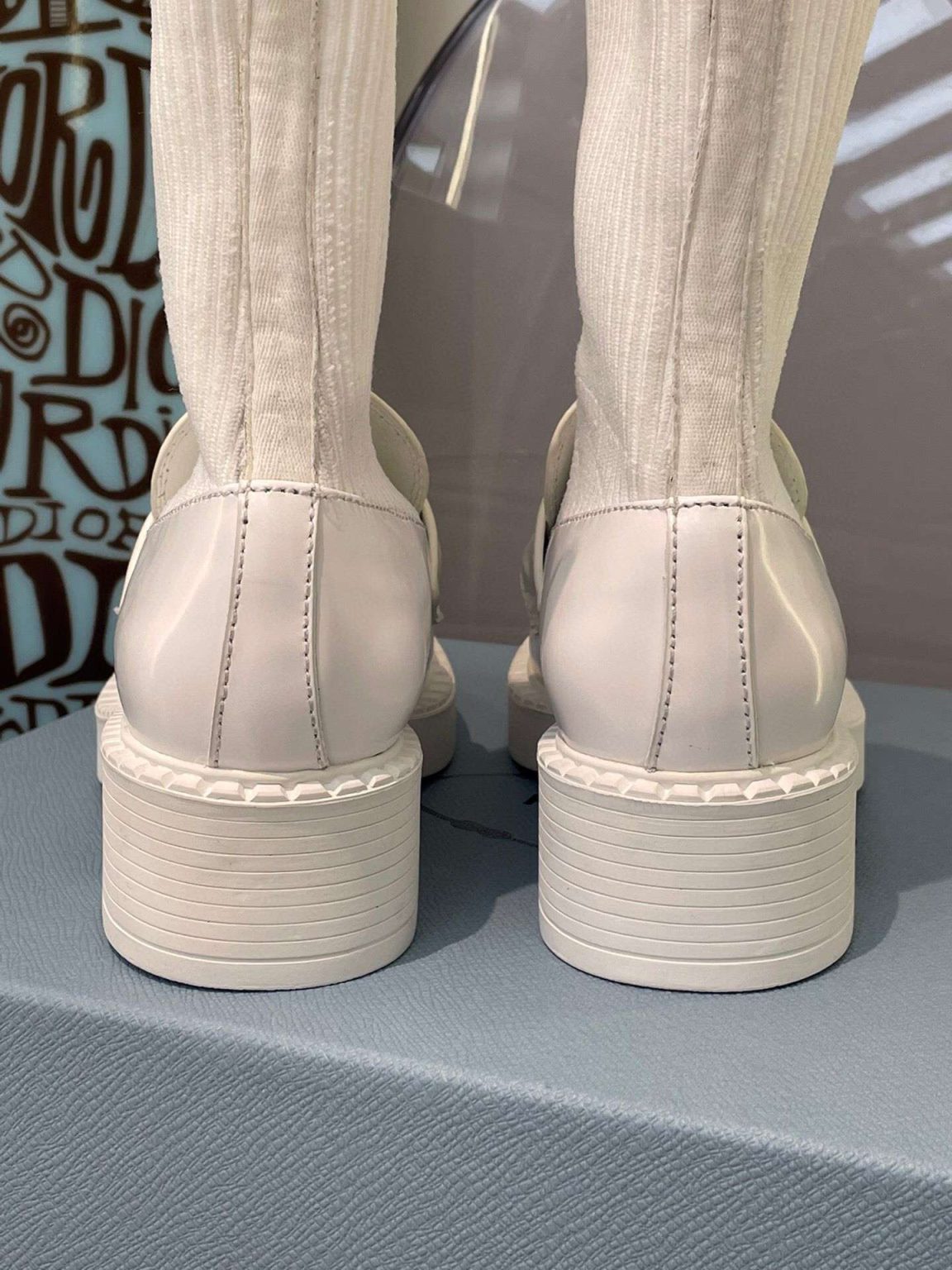 Prada Oxford Brushed Boots White For Women