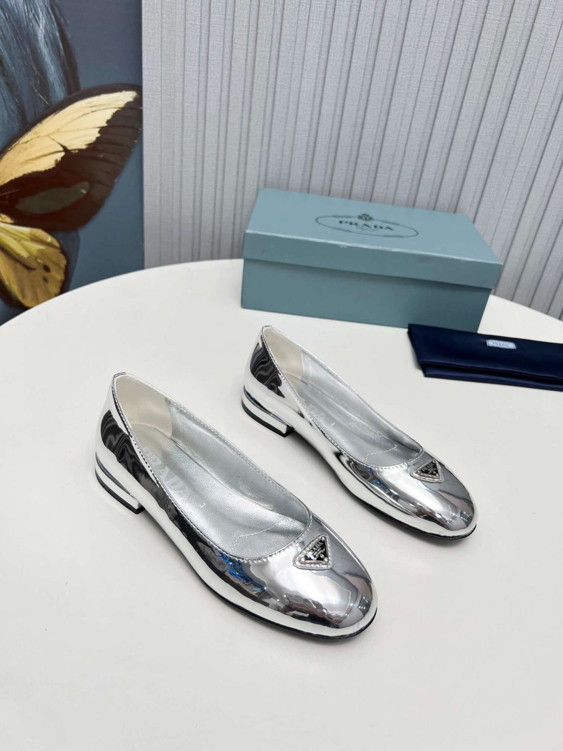 Prada Patent Ballerinas Silver For Women