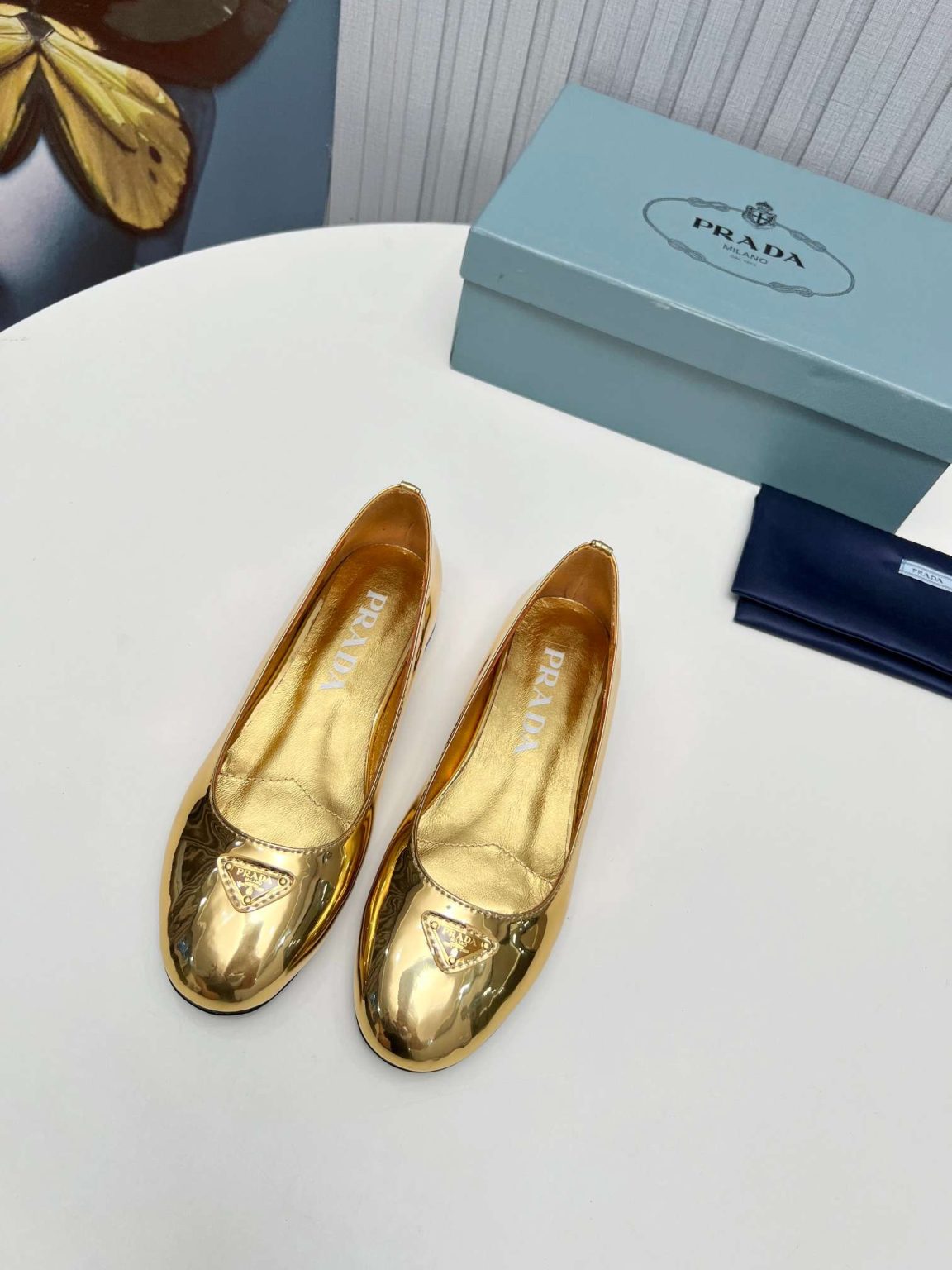 Prada Patent Ballerinas Gold For Women