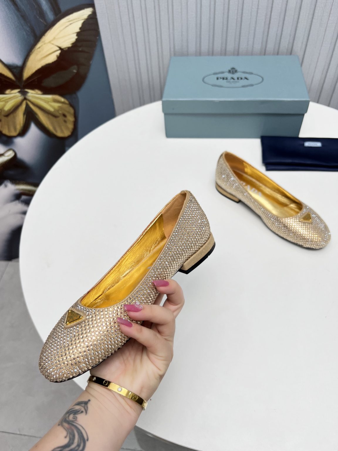 Prada Patent Ballerinas Gold For Women