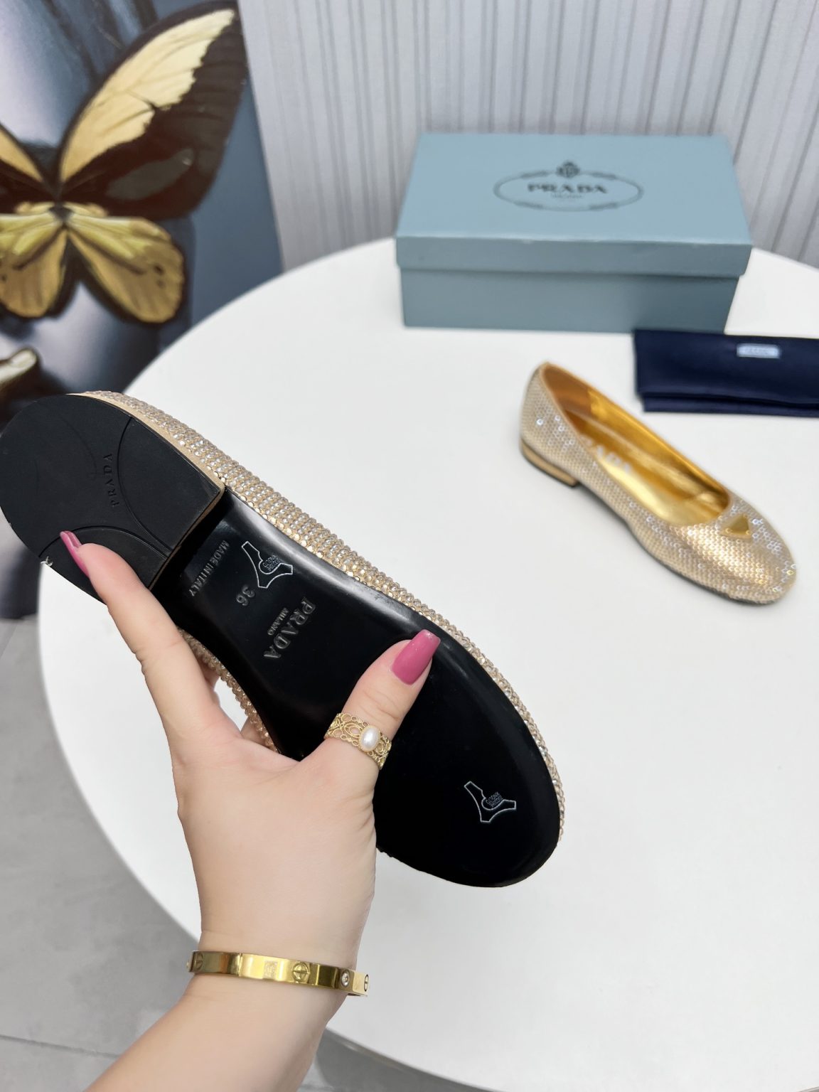 Prada Patent Ballerinas Gold For Women