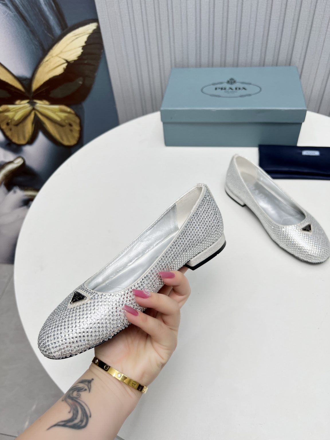 Prada Patent Ballerinas Silver For Women