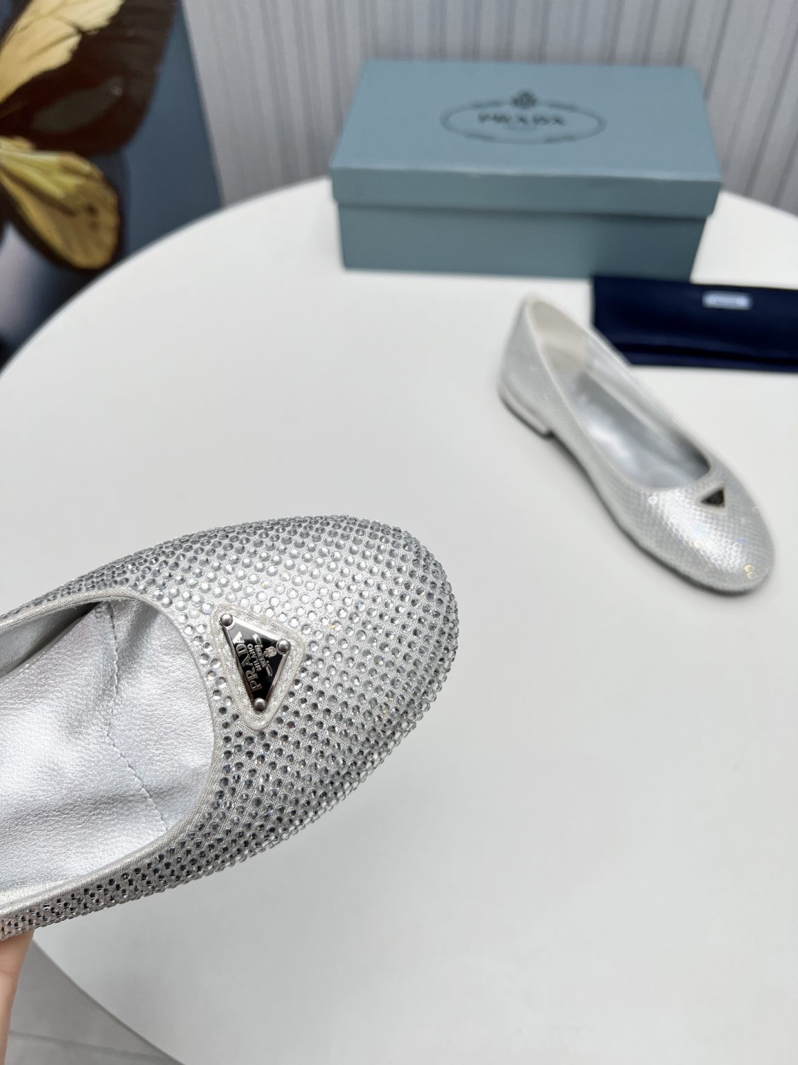 Prada Patent Ballerinas Silver For Women